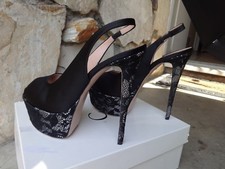Gianmarco Lorenzi Black Satin Slingback Platforms Size EU 40