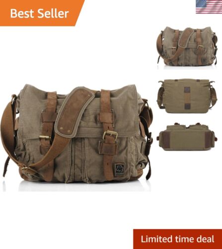 Vintage Military Leather Canvas Laptop Messenger Bag - Stylish & Functional