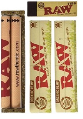 Raw King Size Size Slim Organic Hemp Rolling KIT - Papers, tips, 110mm Roller  