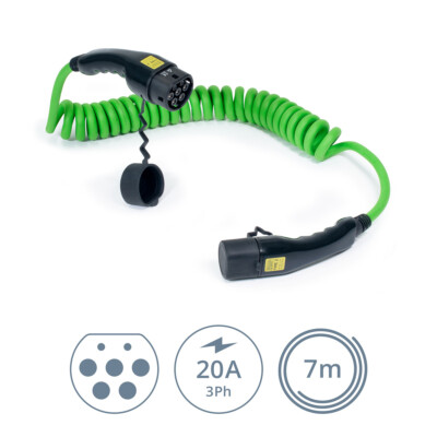 Ladekabel Typ2 16A 3-phasig 11 KW Mode 3 spiral 7 Meter Elektroauto E-Mobilität