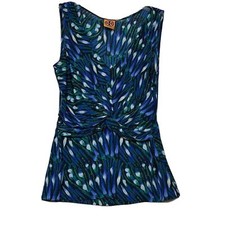 Tory Burch Top Womens 6 Silk Green Blue V Neck Concealed Zipper Sleeveless