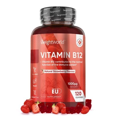 WEIGHTWORLD Vitamin B12 - 120 Gummies - 1000mcg - Metabolism & Immune support - No tiredness