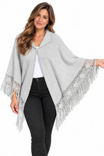 ANDEAN ALPACA BABY ALPACA HANDMADE WOMEN LIGHT GRAY TRIANGLE SHAWL CAPE M