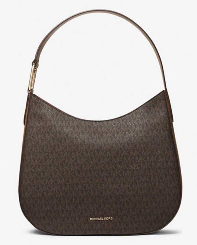 NWT Michaekl Kors Kensington Large Signature Logo Hobo Shoulder Bag Brown/Acorn