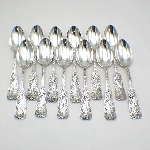 Saint Cloud 12 Dessert Spoons Gorham Sterling Silver 1885 Mono Libbie