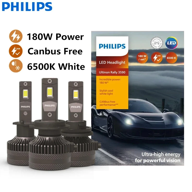 Philips Ultinon Rally 3590 LED H4 H7 H11 HB3 HB4 HIR2 180W Car Headlight Bulb
