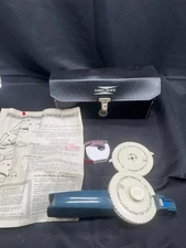 Vintage Blue  Label-Mate Tapewriter Hand Label Maker Works! with case & wheels