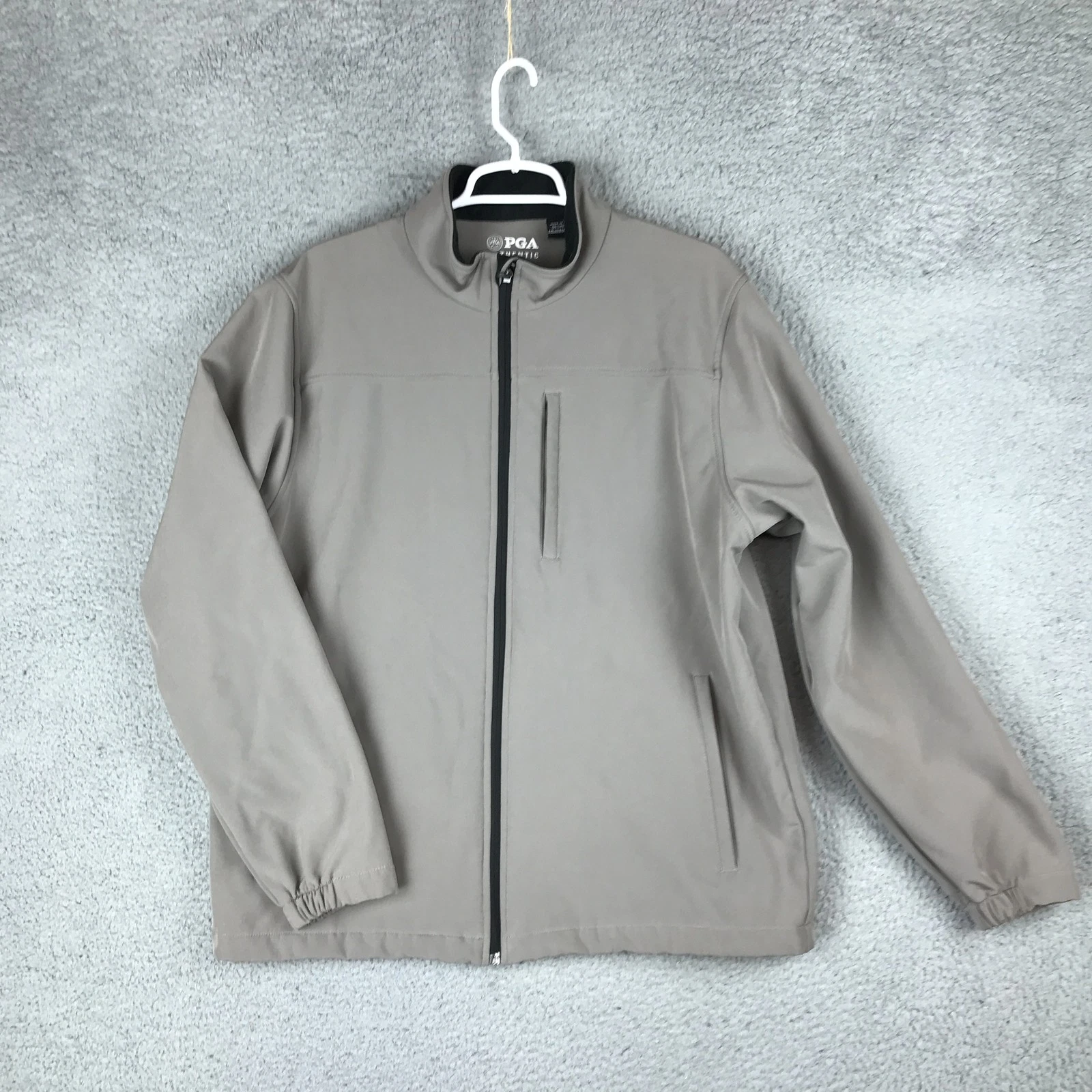 PGA Authentic Jacket Mens Large Gray Full Zip Windproof Fleece Lined PG60 Golf