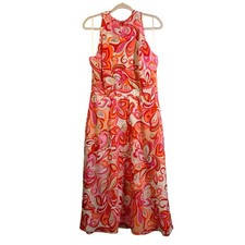 TAHARI Dress Pink Floral Paisley Print Halter Sleeveless Maxi Size 14 - NWT