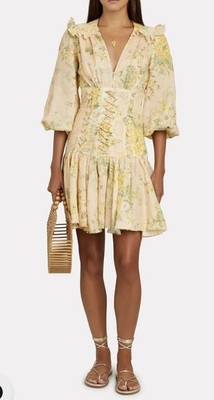 RARE ZIMMERMANN Size 2 AUS 12 US 6 Amelie Corset Floral Linen Mini Dress |  eBay
