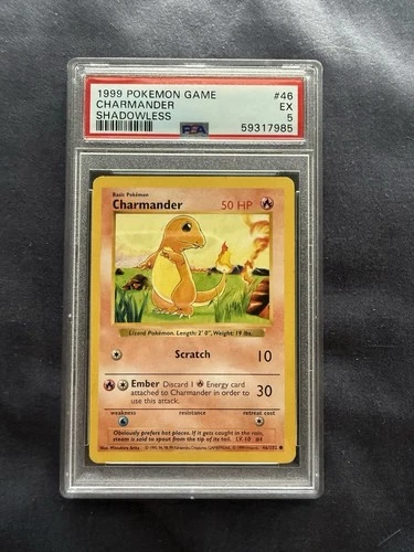 1999 Pokemon Game Charmander Shadowless Card 46/102 PSA 5