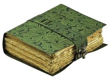 Vintage Journal Beautiful Garden Flower Embossed Leather-Antique 7x5 Inch Green