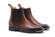 J&I Mens Handmade Cowhide Leather Chelsea Ankle Boots Slip On Casual Dress Shoes