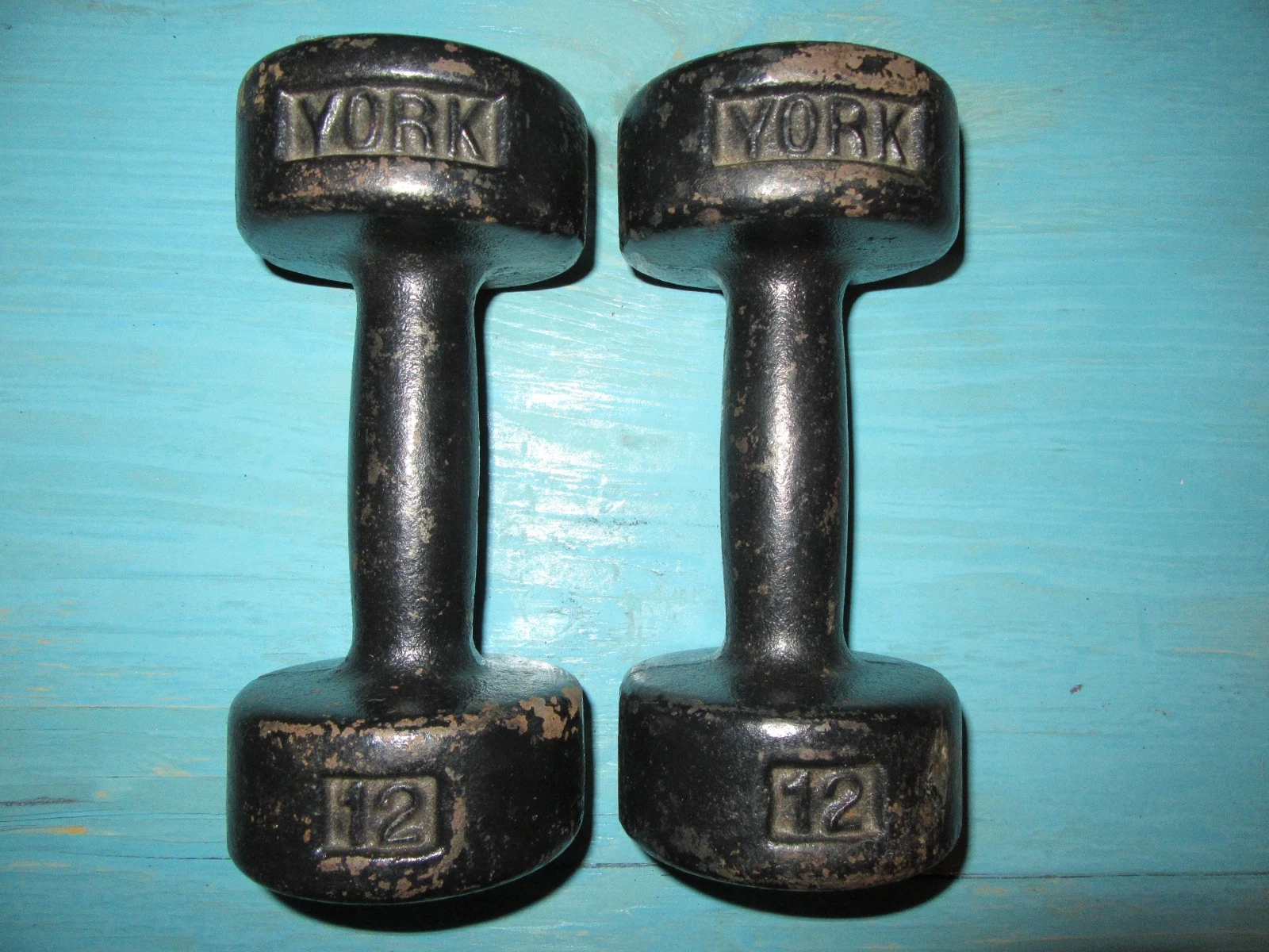 Vintage YORK 12 Pound Roundhead 2nd Gen Dumbbell Set