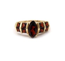 Red Garnet Marquise Princess Cut 14K Yellow Gold Women  s Statement Ring