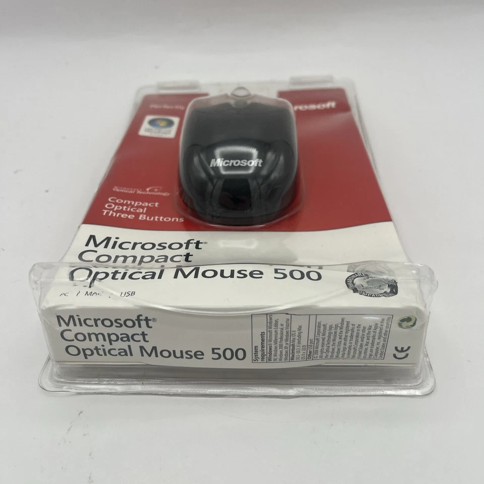 Microsoft Compact Optical Mouse 500 Wired USB Model 1016 Vista Mac PC New Sealed - Image 4 of 4