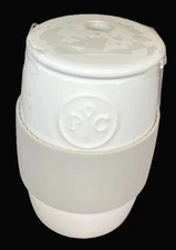 Pampered Chef Ceramic Microwave Egg Cooker & Lid White & Silicone Sleeve 5 1/4”