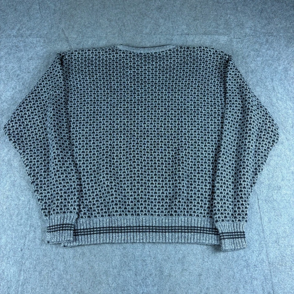 Suéter Tejido Vintage Para Hombre Gris Negro Patrón Talla Mediana Años 90 Hecho en EE. UU. Navidad Foto 3 de 4