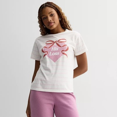 Juniors' ''His Loss'' Valentine's T-Shirt Cream M Medium