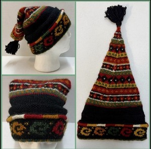 NWT VINTAGE NEWARI ICELANDIC Design Wool Beanie Earflap Nepal Knit Lined Hat Newari icelandic design handcrafted - Gem main image 3