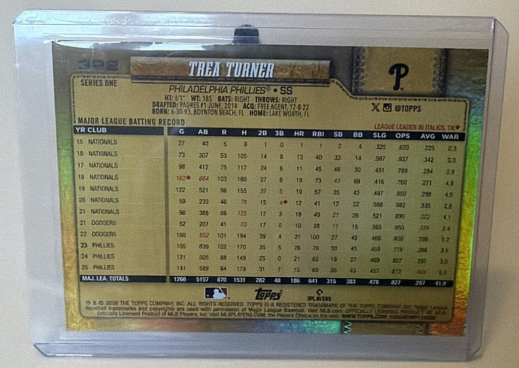 2026 Topps S1 Golden Mirror Variation SSP #322 Trea Turner Philadelphia Phillies