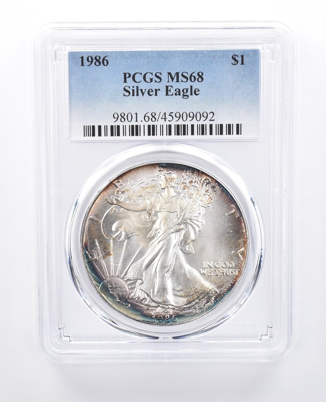 1986 American Silver Eagle MS68 PCGS Peripheral Tone a8119