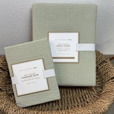 POTTERY BARN TEEN SOFT GAUZE DUVET COVER SET, TWIN/XL 1 STANDARD SHAM  SAGE