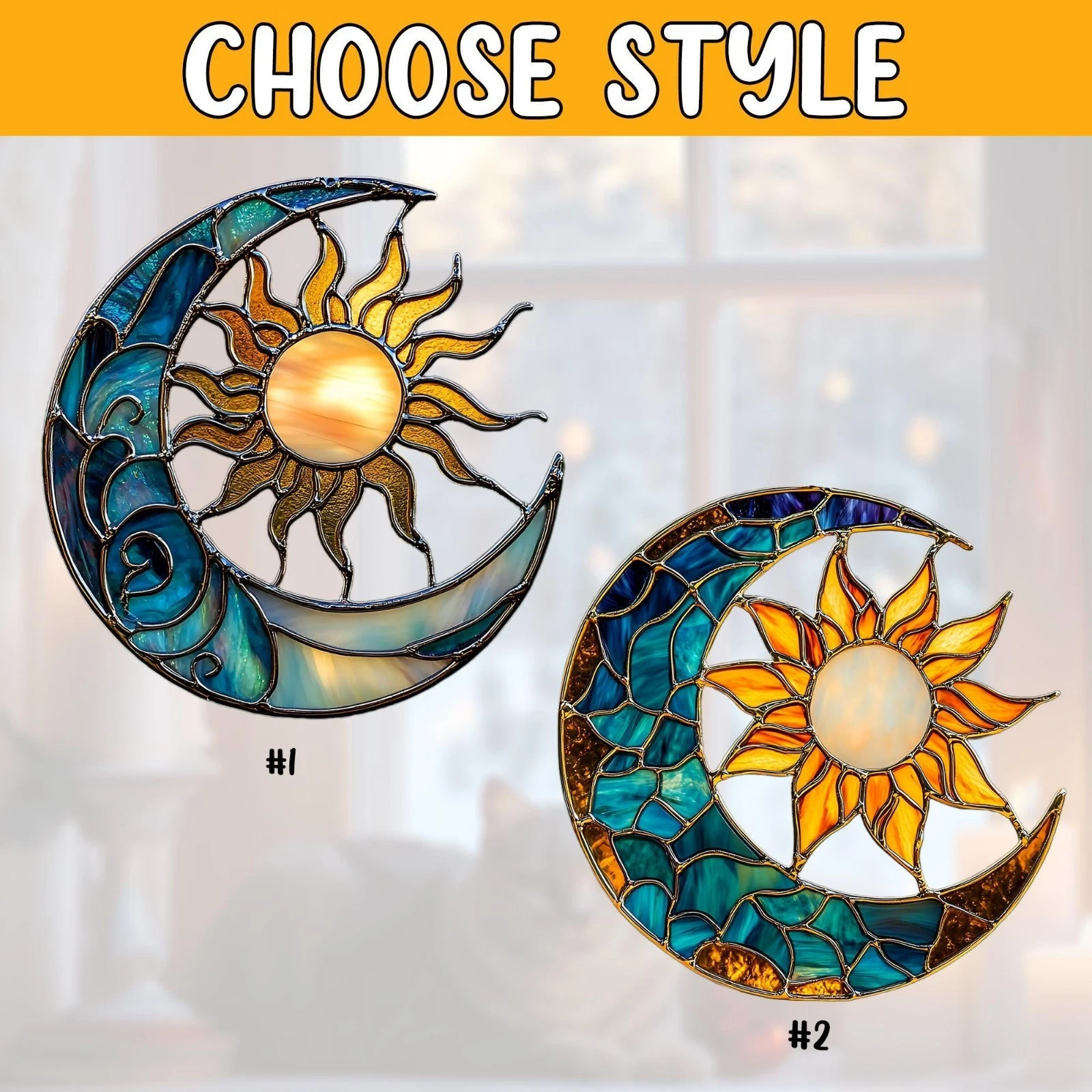 Sun And Moon Acrylic Suncatcher, Celestial Window Hanging, Spiritual Home Decor