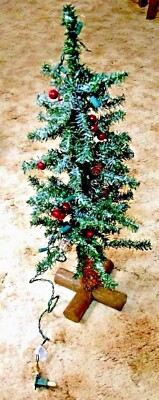 2' ARTIFICIAL Christmas TREE Lighted Decorated Flocked Green New old stock