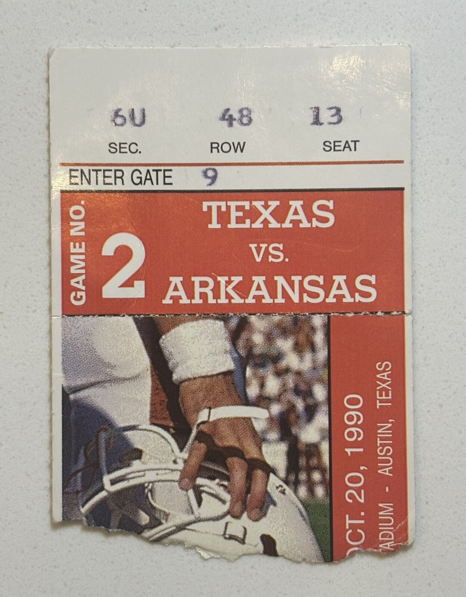 FOOTBALL TICKET: 1990 Texas Longhorns vs Arkansas Razorbacks