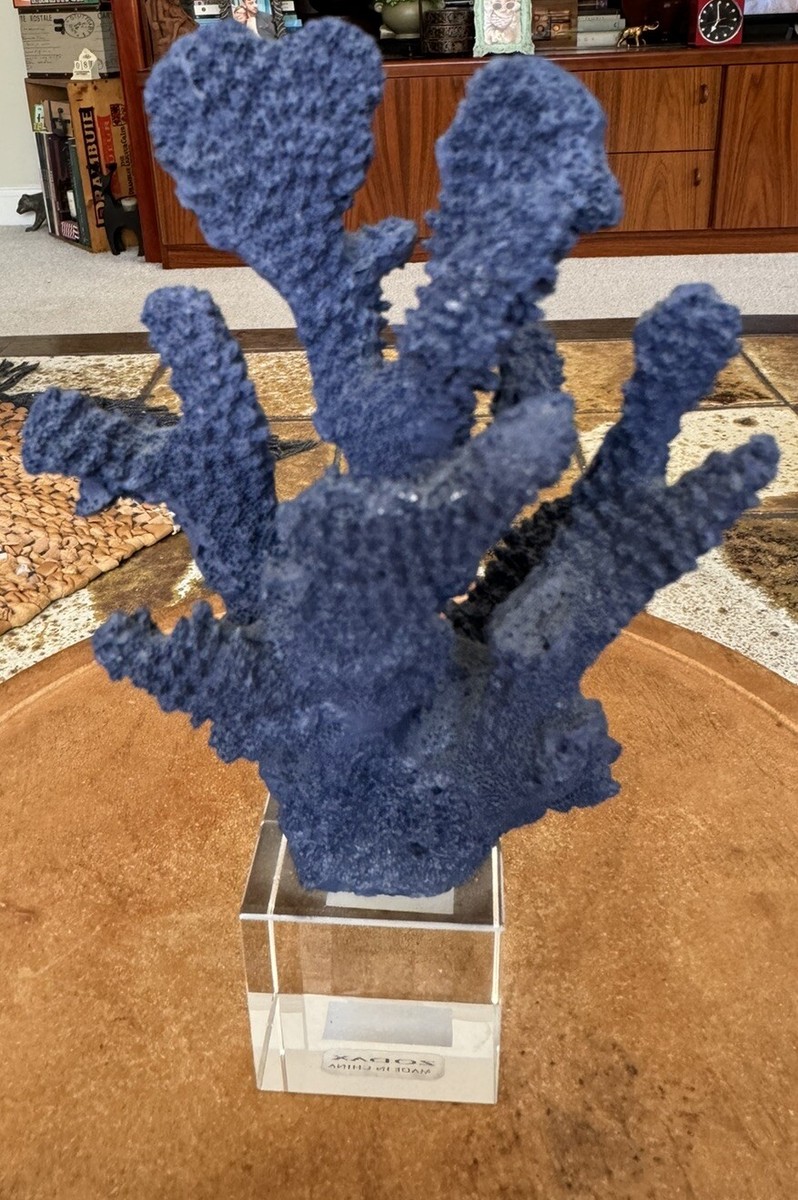 Faux Coral Sculpture Dark Blue Coral On Glass Base By ZODAX