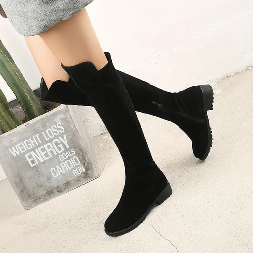 Stivali donna sopra il ginocchio tacco basso tacco basso cerniera laterale nuovi scarpe ecopelle scamosciata - Foto 9 di 40