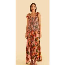 Farm Rio Pink Mango Trees Tropical Midi Dress Women's Size S NWT 