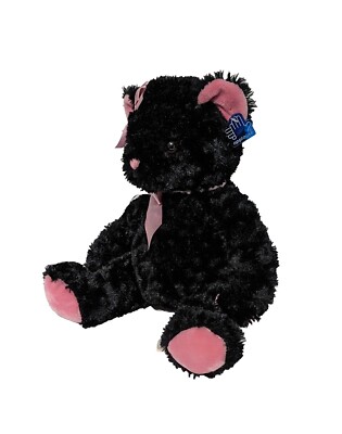 Applause Russ Berrie Plush Black Teddy Bear Pink Bow 16'' Stuffed Animal Lovey