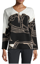 $395 NWT TORY BURCH "TROCADERO" LONG-SLEEVE GRAPHIC KEYHOLE TUNIC BLOUSE  SZ 4