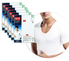 12 Pack BYC Men's 100% Cotton White Undershirts U-Neck T-Shirts 1903