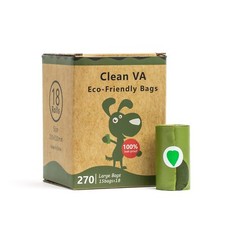 Clean VA Dog Poop Bags, 270 count, 18 rolls x 15 bags. Green, unscented