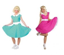 50er Jahre Rock`n Roll Kleid Kostüm Petticoat Rockabilly Polka Punkte Tanz Hut