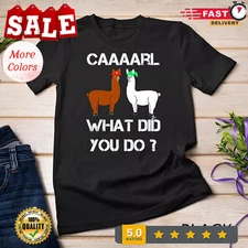 2025/funny llama with hats lama with hat carl what did you do Unisex T-shirt