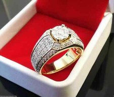 2 CT Round Cut Simulated Diamond Men's Wedding Band Ring 14K Yellow Gold Plated