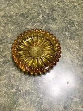 MCM Hazel Atlas Amber Sunflower Ashtray Round Heavy Glass 5” Vintage Excellent