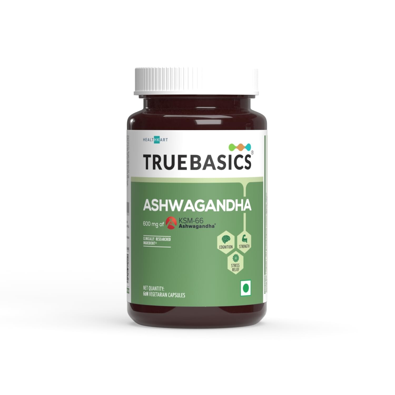 TrueBasics Ashwagandha KSM 66 600mg - 60 Capsules for Stress Relief & Immunity Boost