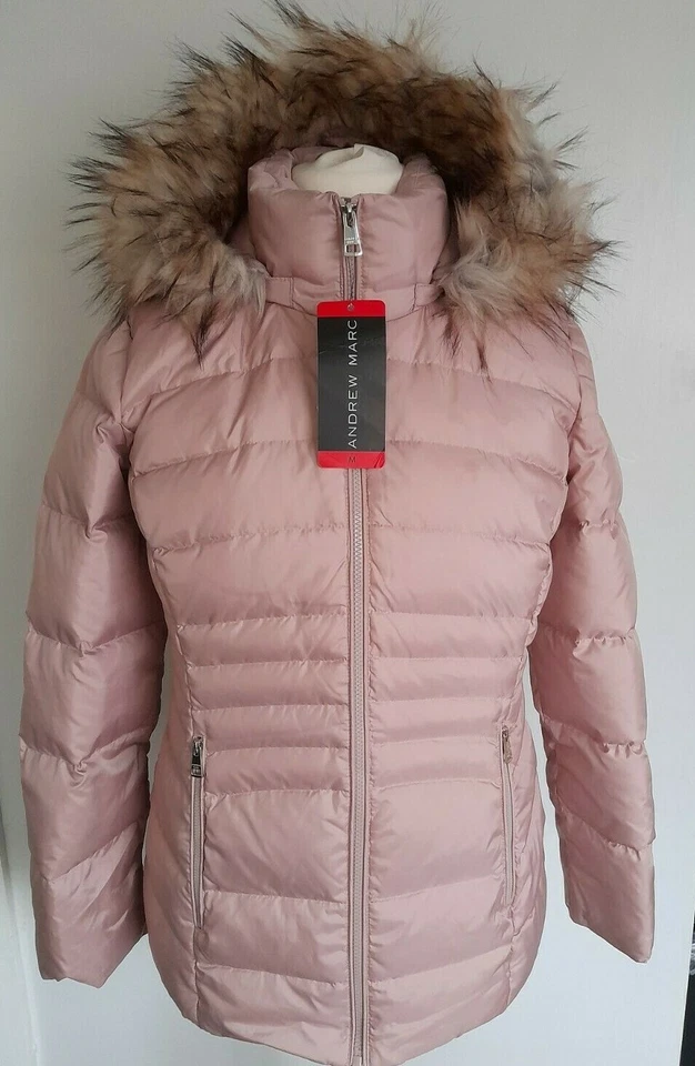 ANDREW MARC - NEW - Down & Feather Coat Jacket Fur Trim Hood Dusk Rose Size M 12 - Image 2 of 4