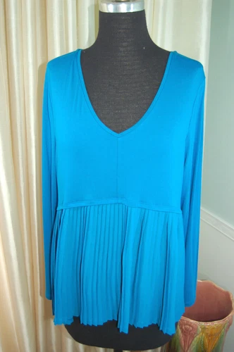 THE LIMITED Teal Blue Pleated Stretch Jersey Top Sz L Ret $69 NWT Mykonos Blue