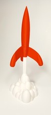 3D Printed TinTin Rocket Lamp with 12" Height Silver PLA Red Color Made In USA