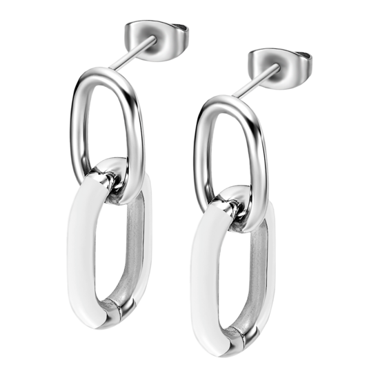 Orecchini Donna Lotus Style In Acciaio A Catena Con Smalto Bianco LS2330/4/3