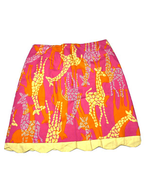 Lilly Pulitzer Girls Skirt Sz 14 Pink Yellow Giraffe Pattern Scaloped A-line VTG