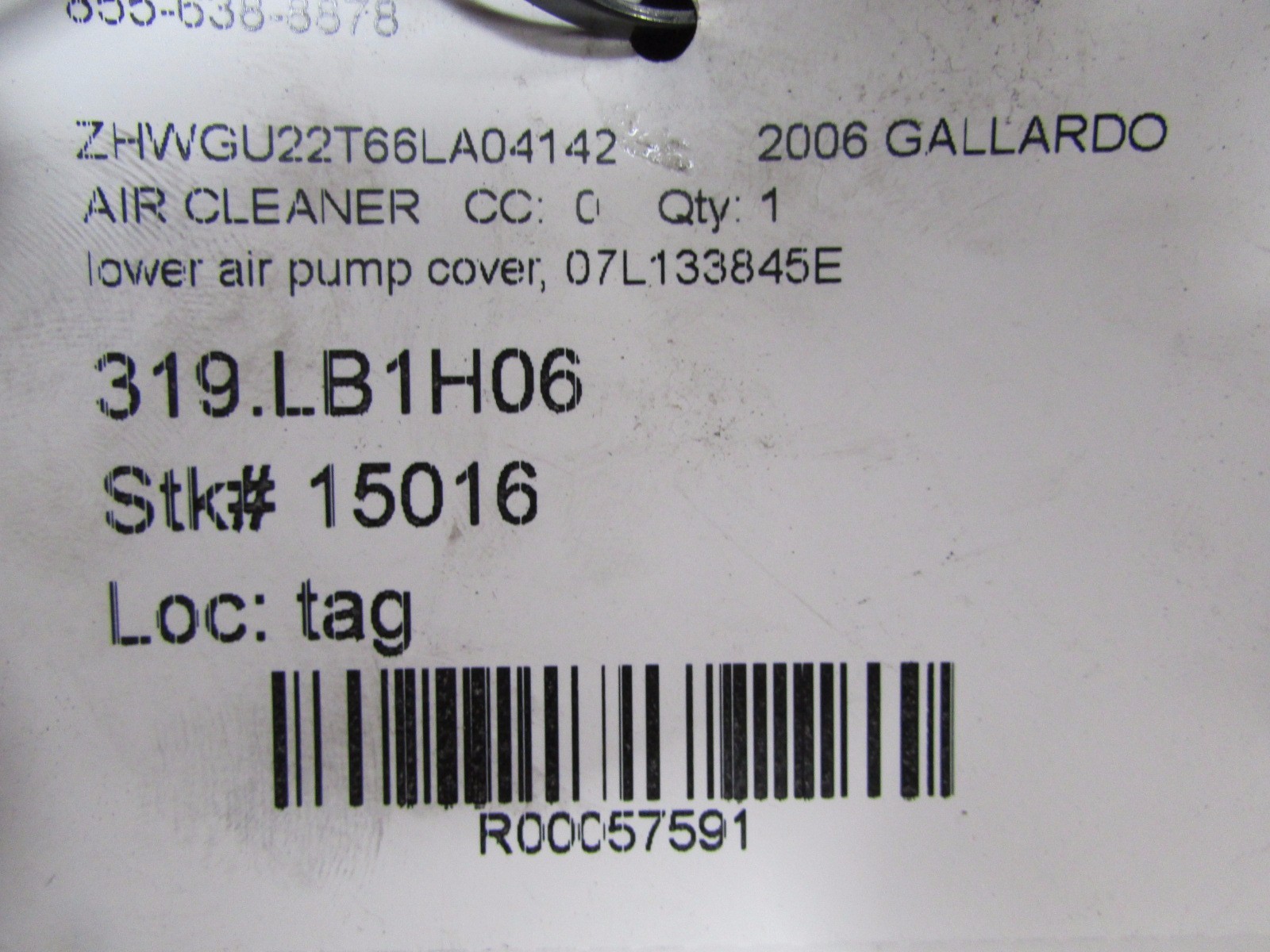 Lamborghini Gallardo Coupe, Lower Air Pump Cover, Used, P/N 07L133845E