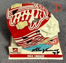 Autographed Detroit Red Wings Mike Vernon Mini-Helmet Statue. Celebrating HOF-23