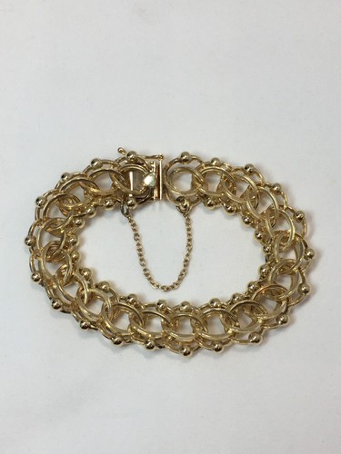 estate 15mm wide 14k yellow gold double row charm bracelet, 40